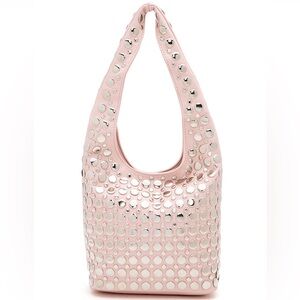 Pink & Silver Studded Slouchy Hobo Bag